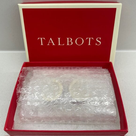 NWT Red Baguette Rhinestone Hoop Pierced Earrings Talbots - Picture 6 of 7